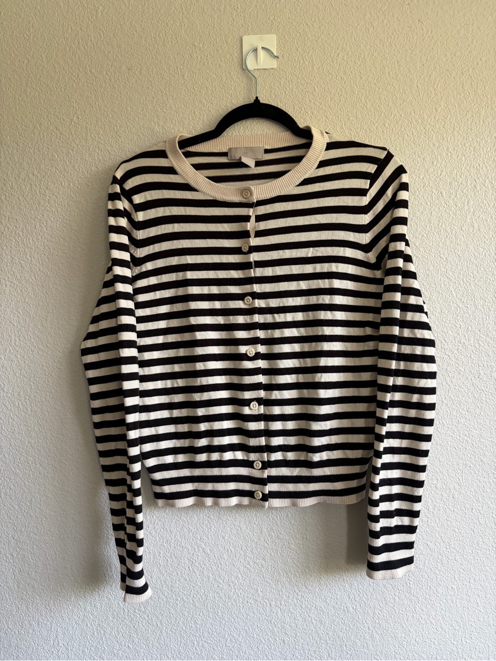 H&M Black and White Striped Button Cardigan